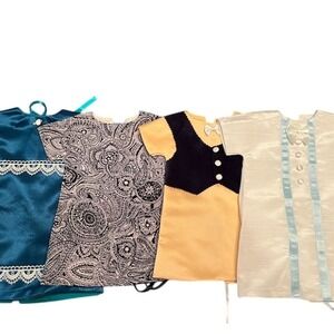 Antique Victorian Style Doll Dress Collection‎ Set of 4 Multicolor Dresses